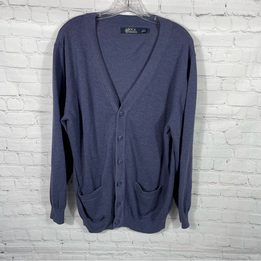 Boca Classics Blue V-Neck Cardigan Sweater Size Large